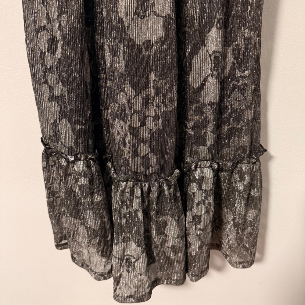Michael Kors Metallic Floral Print Midi Dress Halter Neck‎ Flowy Ruffle Hem M - Picture 5 of 15